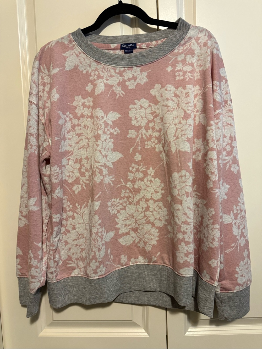 Splendid Pink and White Floral Crewneck Sweatshirt with Gray Trim